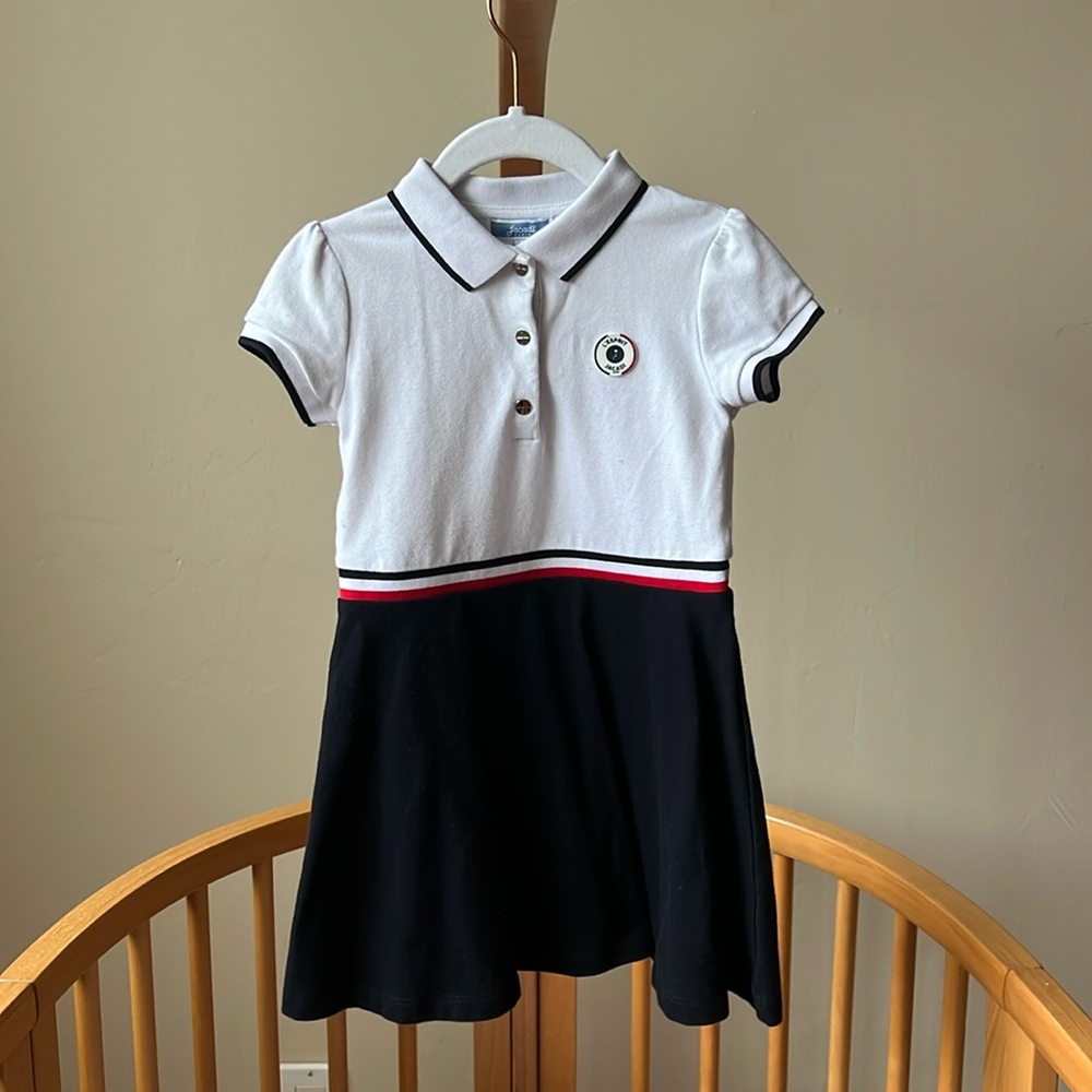 Jacadi white, navy and red polo dress, never worn, size 3y